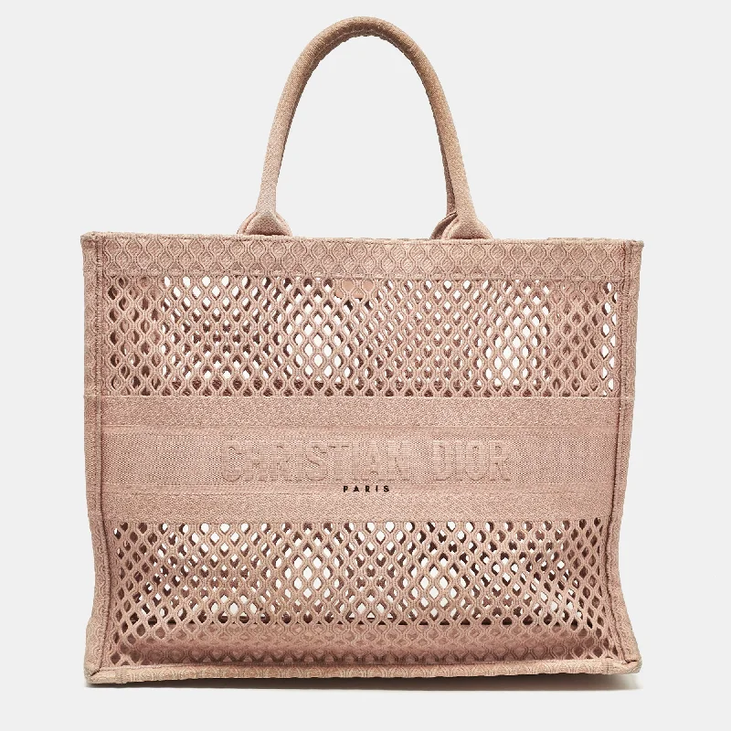 Christian Dior handbags with timeless beauty -Dior Old Rose Mesh Embroidered Canvas Large Book Tote