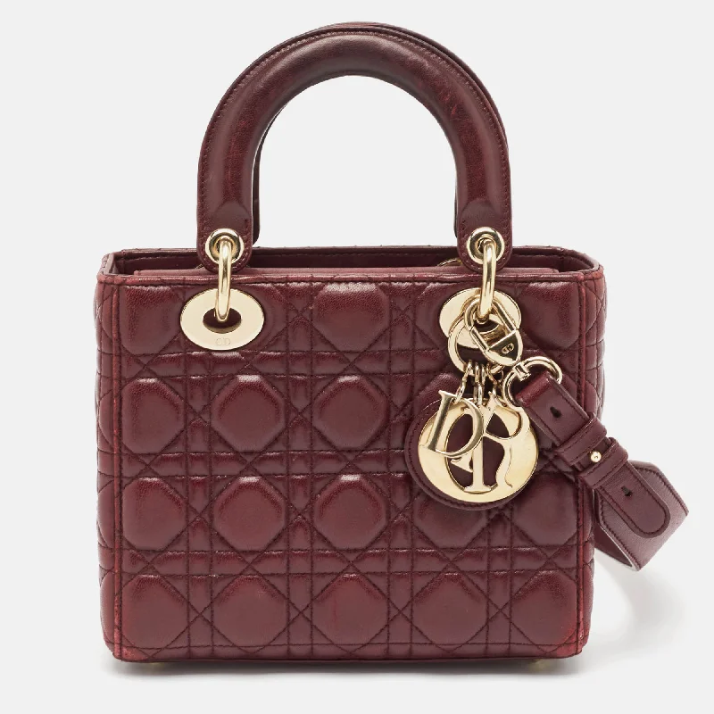 Christian Dior bags for everyday luxury -Dior Burgundy Cannage Leather Small Lady Dior My Abcdior Tote