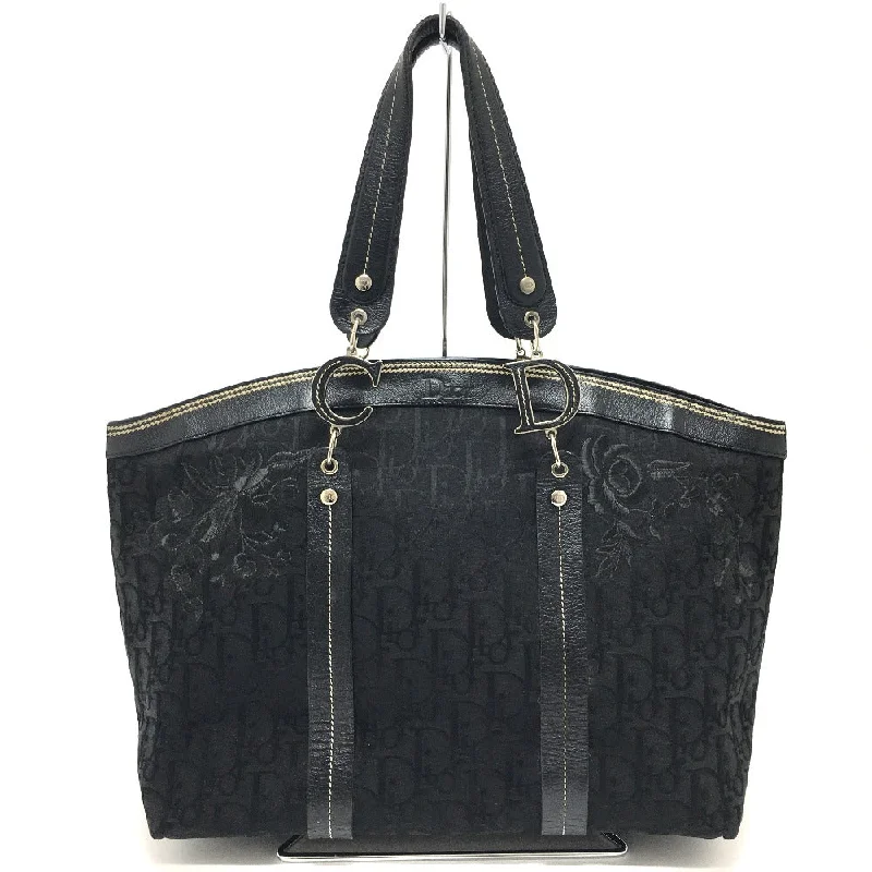 Christian Dior handbags with high-quality materials -Christian Dior Tote Bag Canvas / leather black Flower embroidery Trotter Women Used Authentic