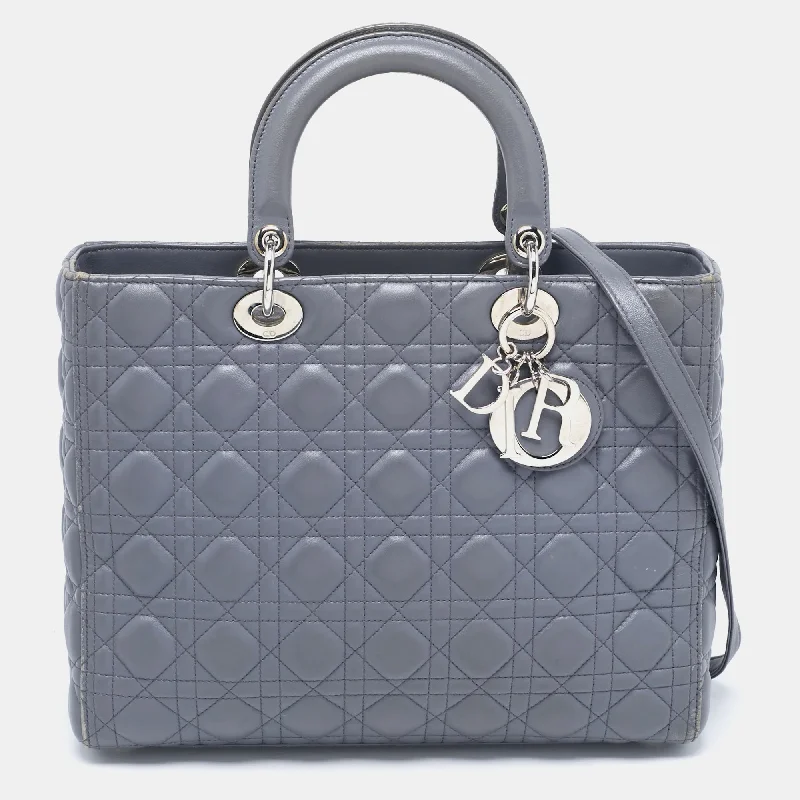 Christian Dior bags for exclusive shoppers -Dior Grey Cannage Leather Large Lady Dior Tote