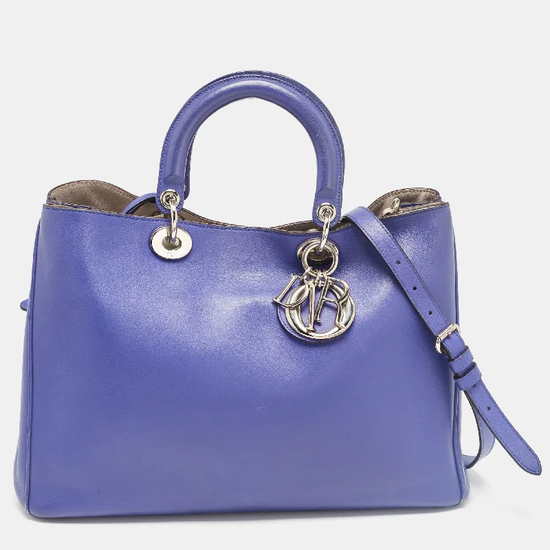 Christian Dior handbags with leather accents -Dior Purple Leather Large Diorissimo Shopper Tote