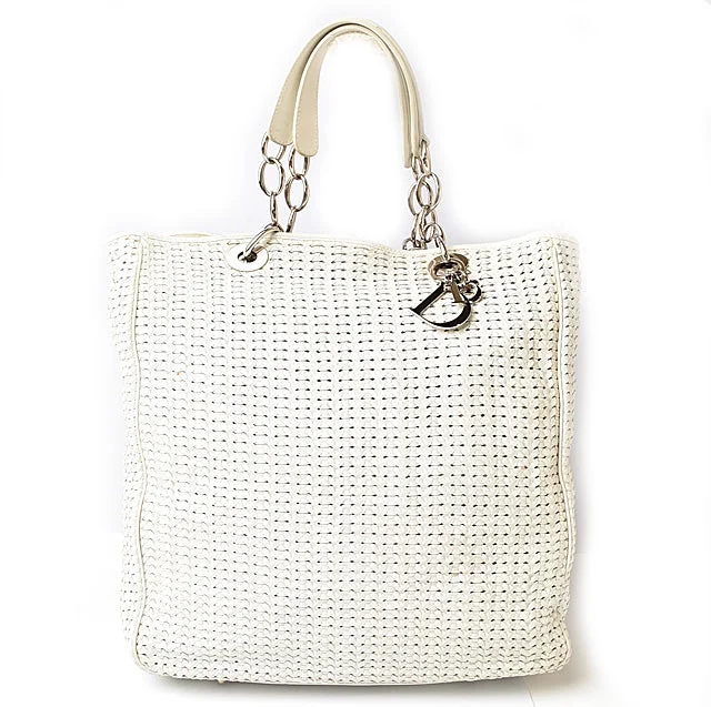 Christian Dior bags for signature style -Christian Dior Leather Tote Bag White/Silver