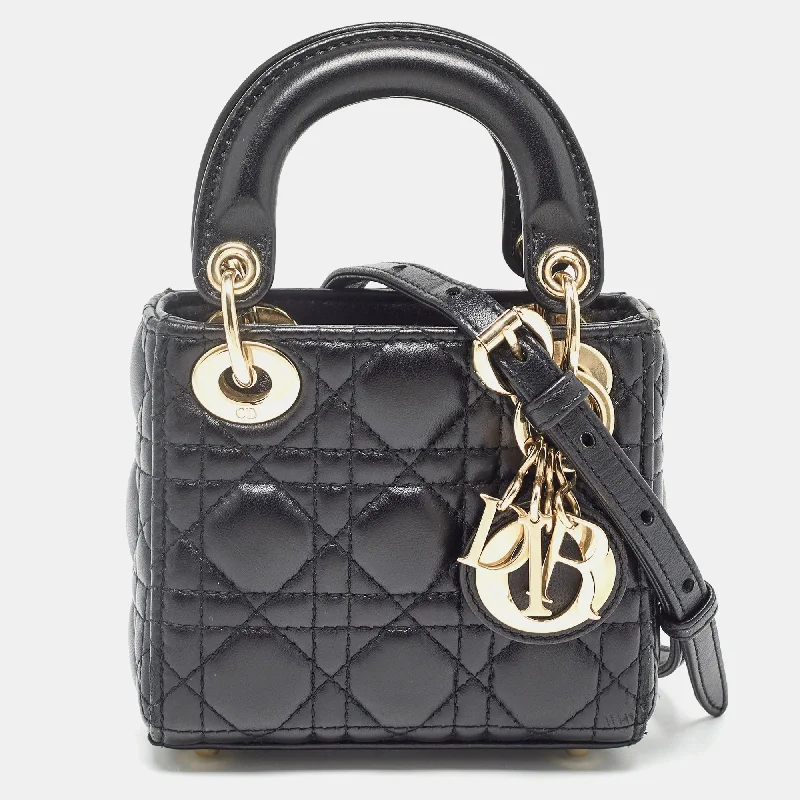 Christian Dior luxury bags with sleek finishes -Dior Black Cannage Leather Micro Lady Dior Tote