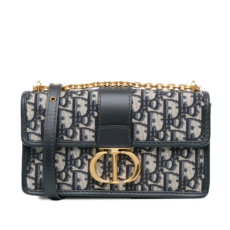 Christian Dior handbags with polished finishes -Blue Dior Oblique 30 Montaigne East West Bag with Chain