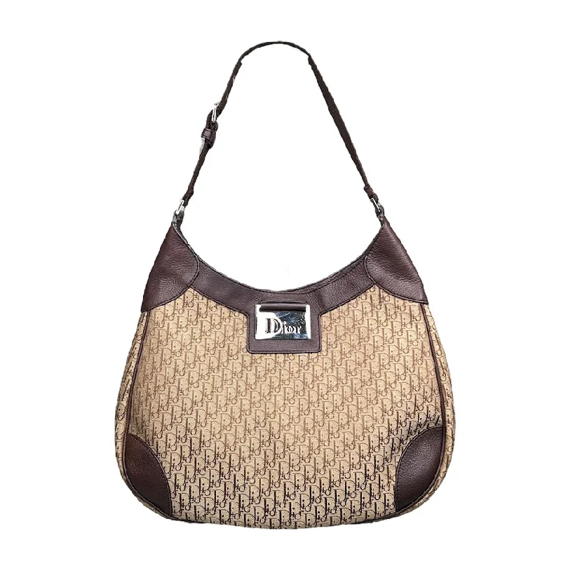 Christian Dior luxury bags with gold-tone details -DIOR MONOGRAM LARGE ROUNDED SHOULDER BAG - BEIGE/BROWN