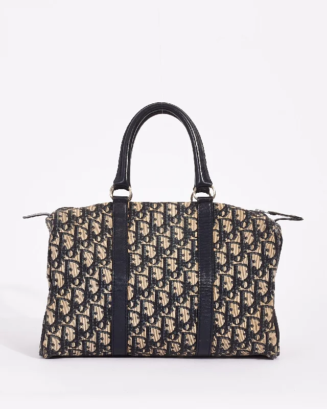 Christian Dior bags with refined finishes -Dior Blue Oblique Canvas Diorissimo Boston Tote Bag