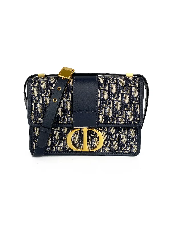 Christian Dior handbags with smooth leather finishes -Dior Blue Oblique Jacquard 30 Montaigne Bag