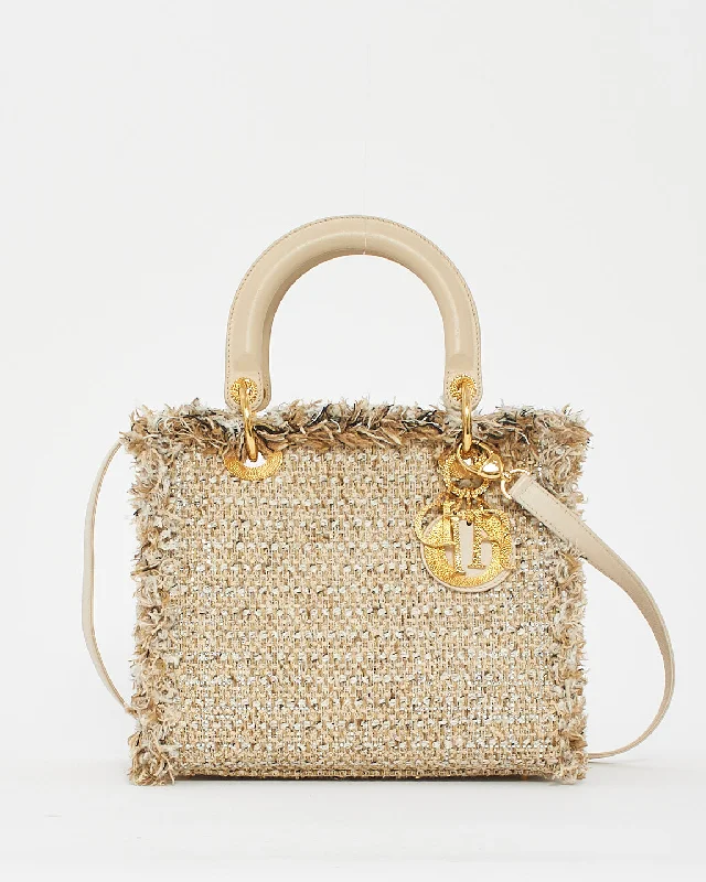 Christian Dior luxury bags with vibrant colors -Dior Beige Tweed Special Edition Medium Lady Dior Bag