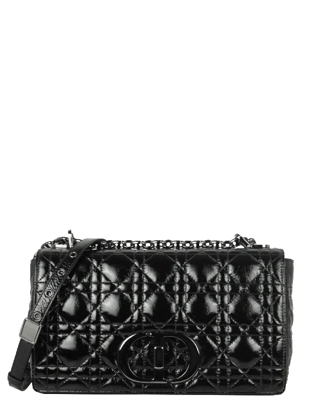 Christian Dior bags for iconic fashion lovers -Christian Dior Black Patent Leather Cannage Medium Caro Bag