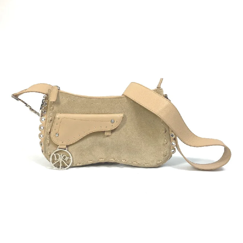 Christian Dior bags with embossed logo -Dior Shoulder Bag Suede / leather beige saddle Women Used Authentic