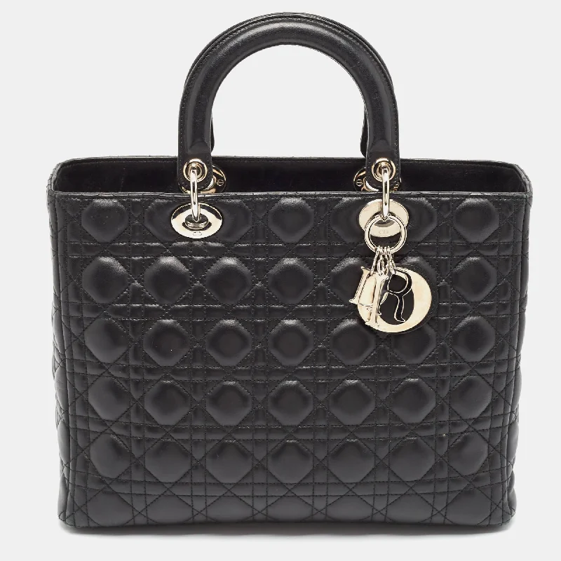 Christian Dior bags with trendy styles -Dior Black Cannage Leather Large Lady Dior Tote