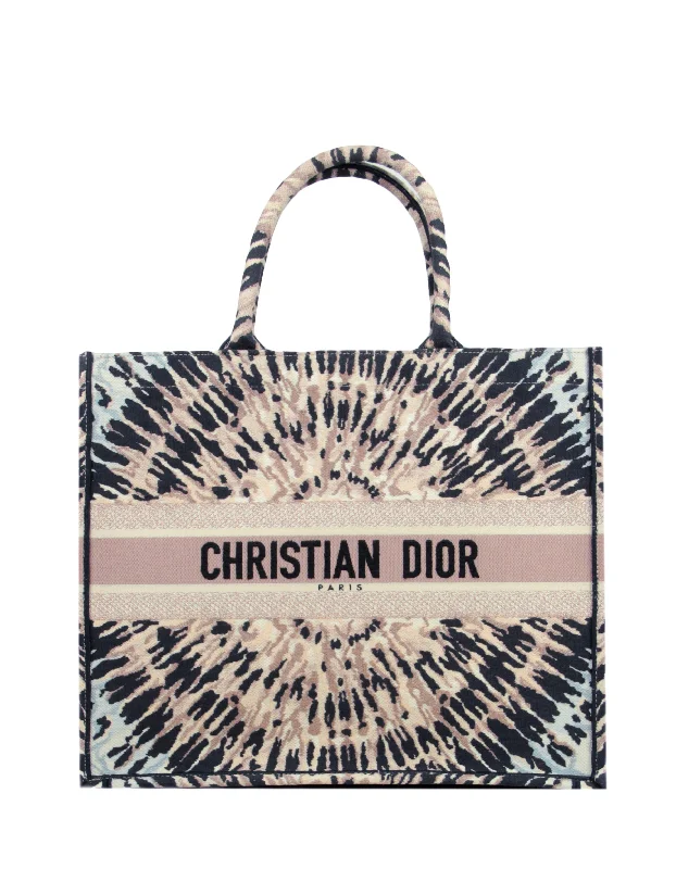 Christian Dior bags with high-end hardware -Christian Dior Canvas Embroidered Tie Dye Book Tote Bag