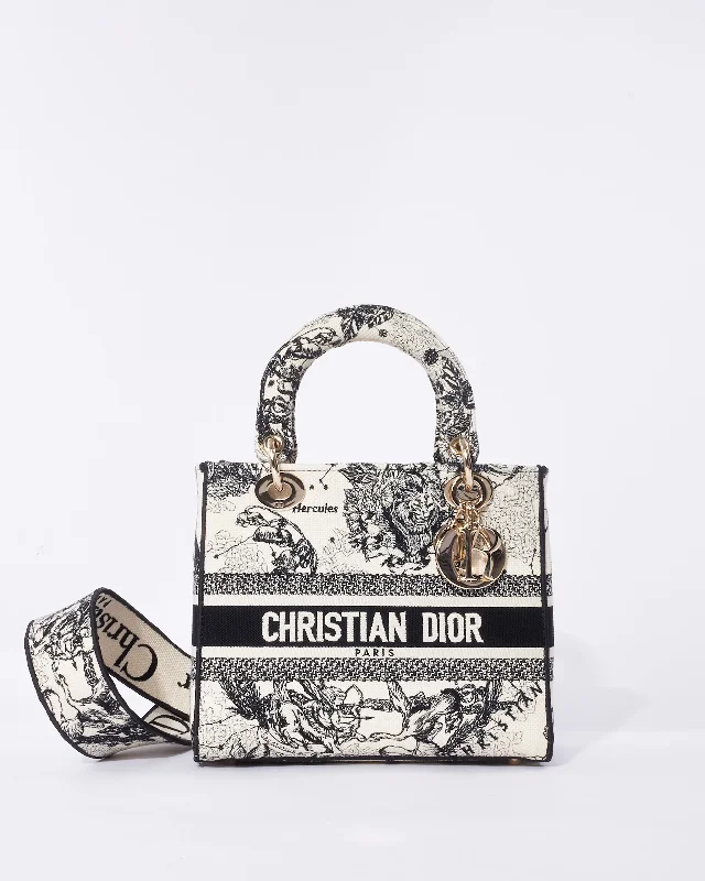 Christian Dior handbags with creative embellishments -Dior Cream & Black Toile De Jouy Zodiac Embroidery Canvas Medium Lady D-Lite Bag