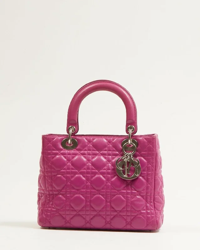 Christian Dior bags for exclusive fashionistas -Dior Fuchsia Pink Lambskin Cannage Medium Lady Dior Tote