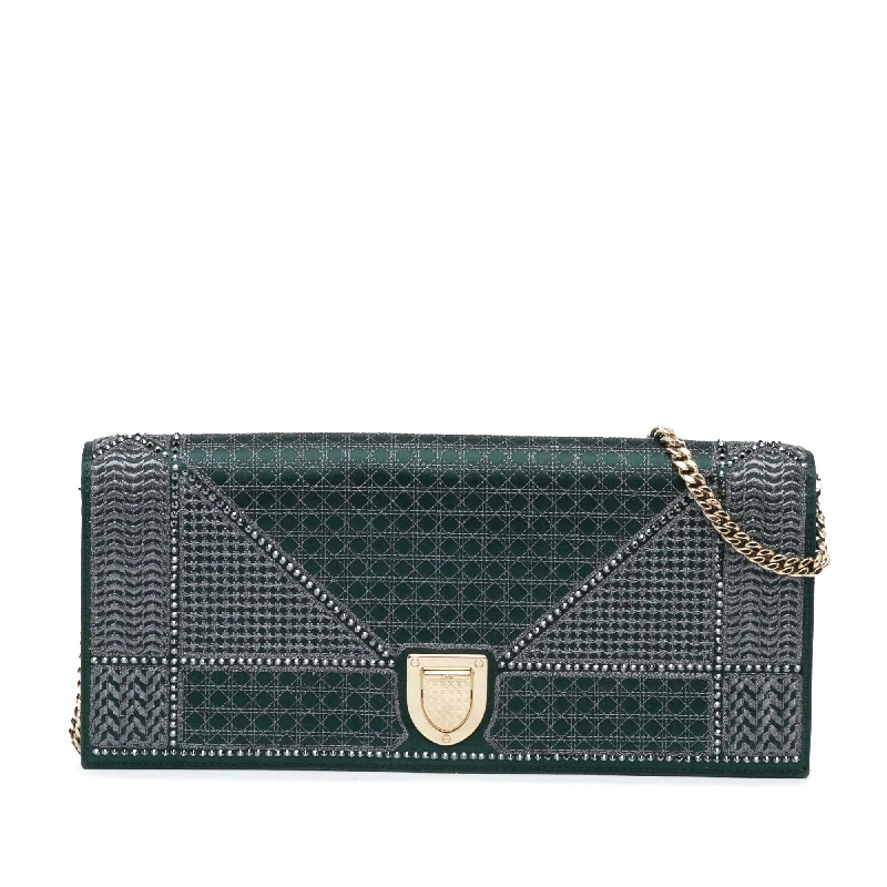 Christian Dior tote bags for women -Green Dior Studded Satin Microcannage Diorama Clutch with Chain Crossbody Bag