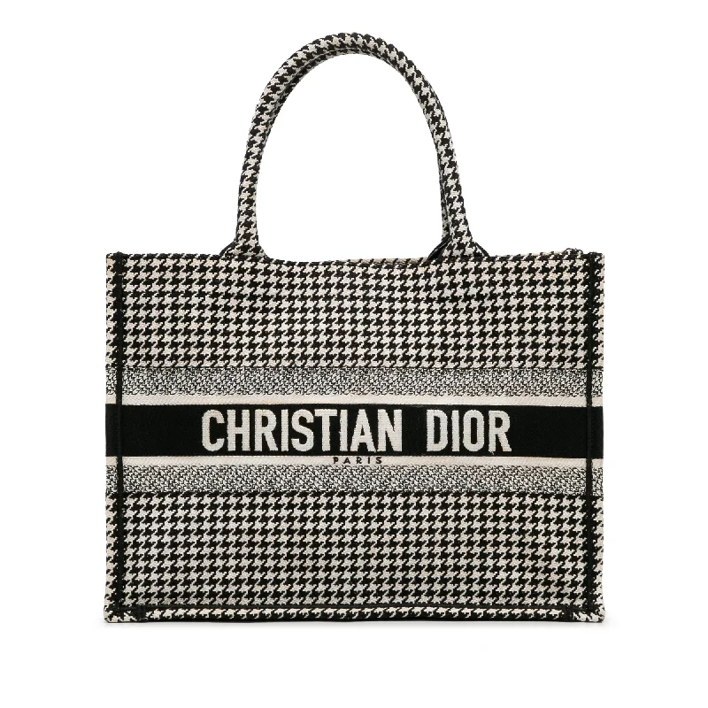 Christian Dior luxury bags for timeless elegance -Black Dior Medium Houndstooth Embroidered Book Tote