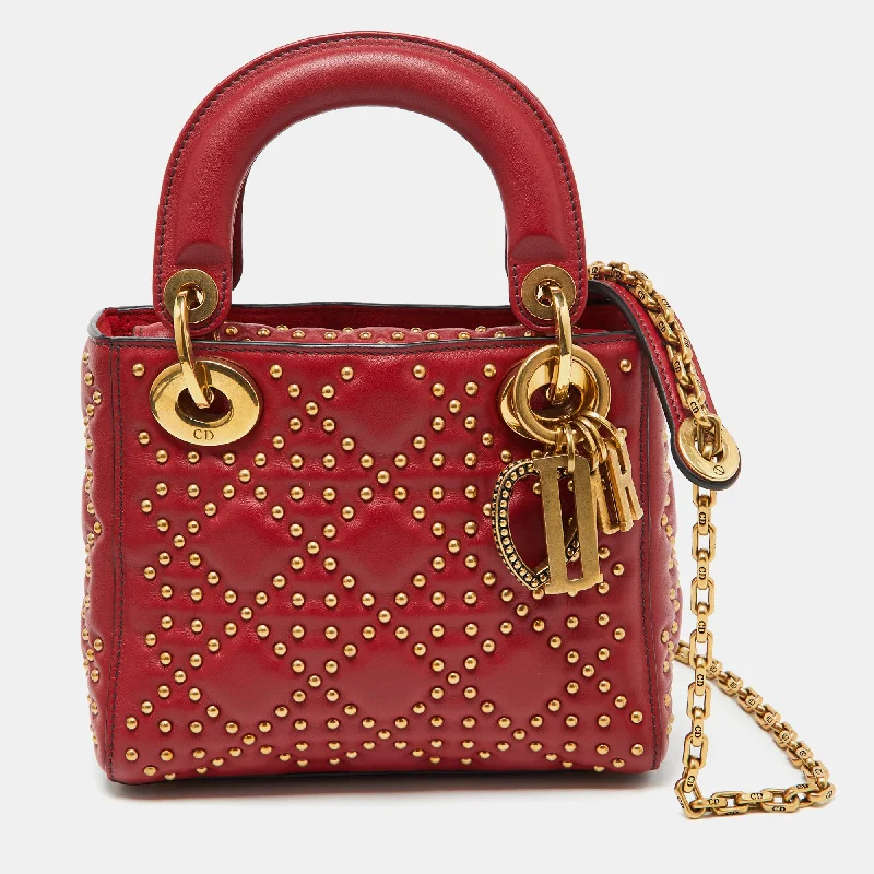 Christian Dior bags for luxury connoisseurs -Dior Red Leather Mini Studded Supple Lady Dior Tote