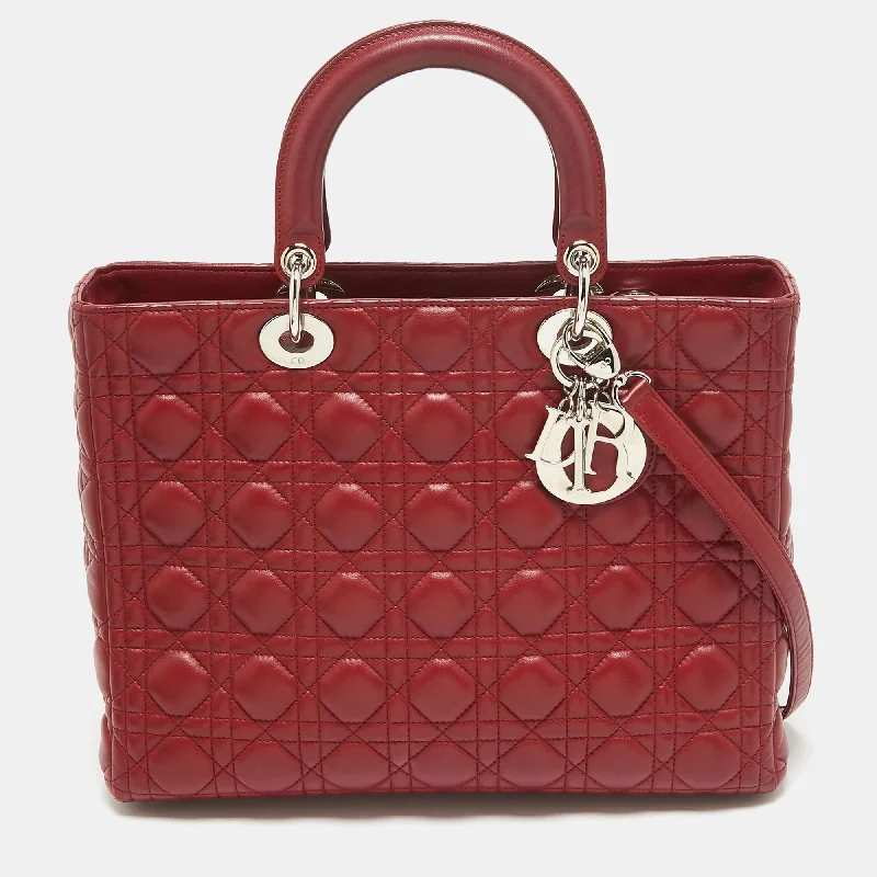 Christian Dior handbags with sophisticated stitching -Dior Red Cannage Leather Large Lady Dior Tote