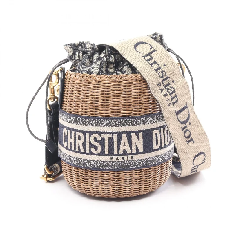 Christian Dior luxury bags with gold detailing -Dior Oblique Wicker Shoulder Bag Canvas Leather