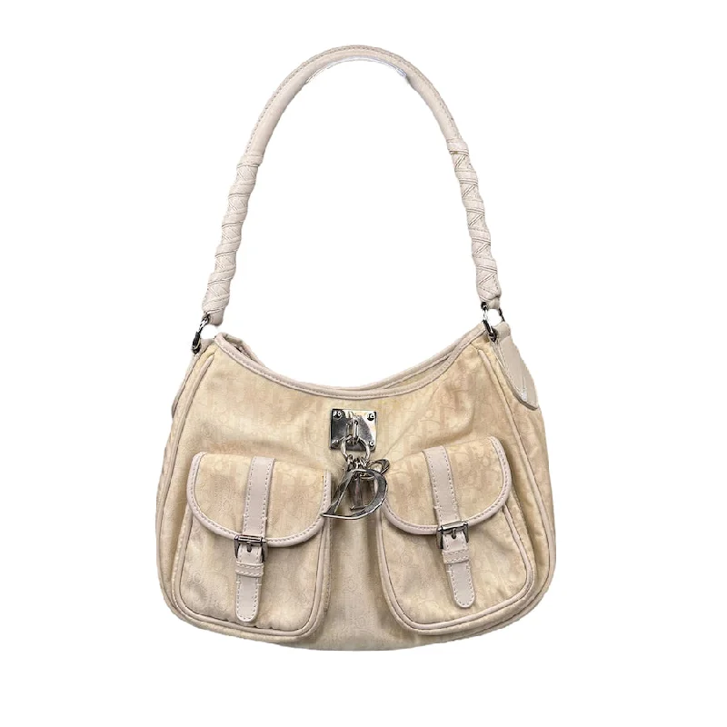 Christian Dior luxury bags for timeless elegance -DIOR 2007 CREAM TROTTER CANVAS DOUBLE POCKET SHOULDER BAG