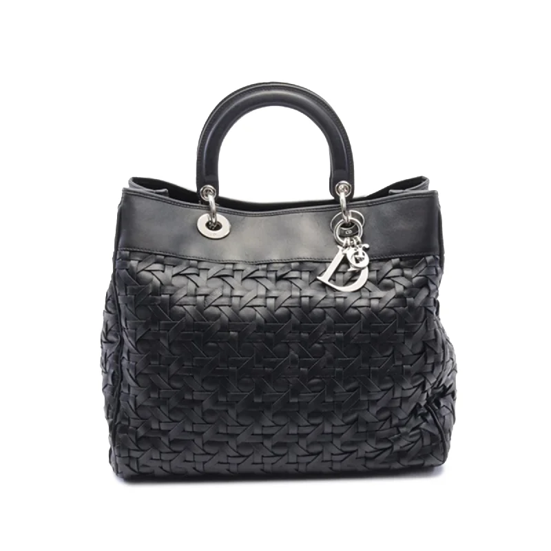 Christian Dior designer handbags for sale -Black Dior Woven Lambskin Lady Dior Avenue Tote Satchel