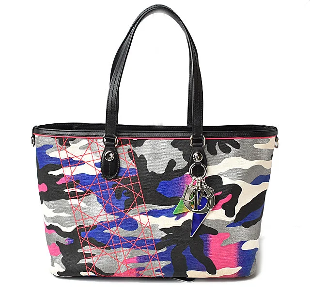 Christian Dior bags with bold textures -Christian Dior Leather Tote Bag Blue Multi