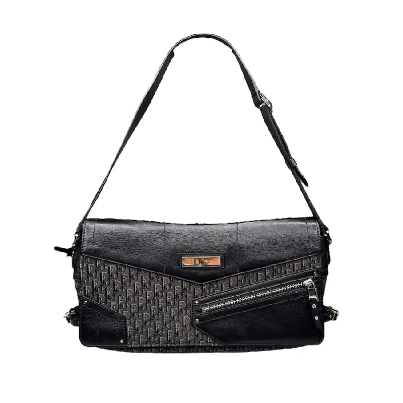 Christian Dior handbags with creative embellishments -DIOR 2003 STREET CHIC BLACK CANVAS FLAP SHOULDER BAG