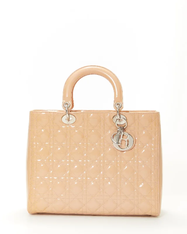 Christian Dior bags for statement-making style -Dior Beige Patent Cannage Large Lady Dior Tote