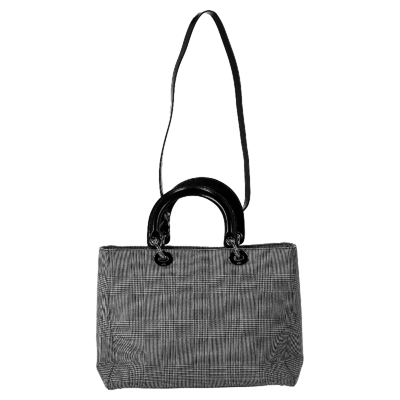 Christian Dior handbags for upscale events -Dior Large Lady Dior Houndstooth Print Hand Bag in Canvas