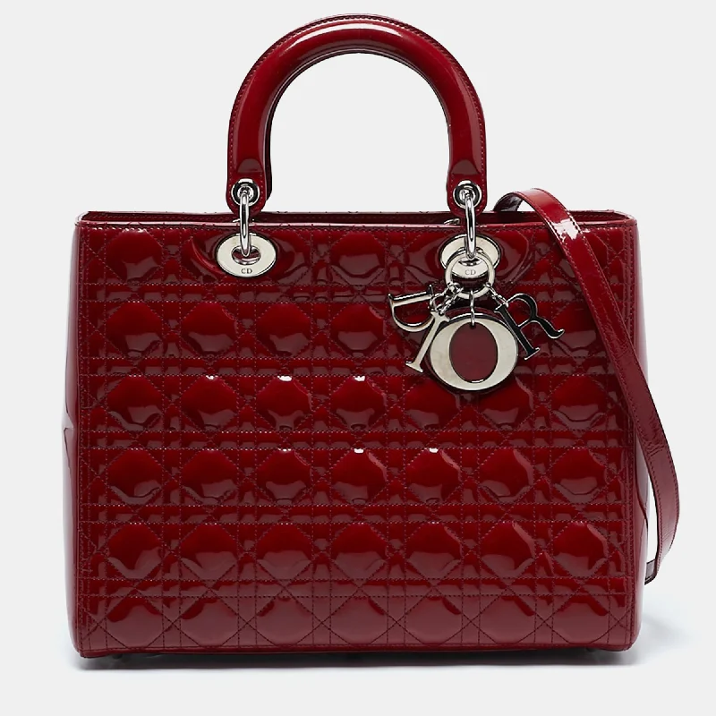 Christian Dior designer handbags for sale -Dior Red Cannage Patent Leather Large Lady Dior Tote