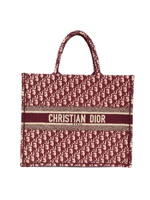 Christian Dior bags with detailed stitching -Dior Large Burgundy Oblique Book Tote