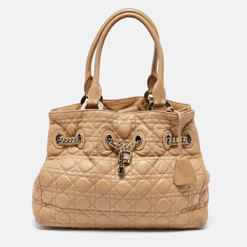 Christian Dior handbags with embossed designs -Dior Beige Cannage Leather Chri Chri Chain Tote..