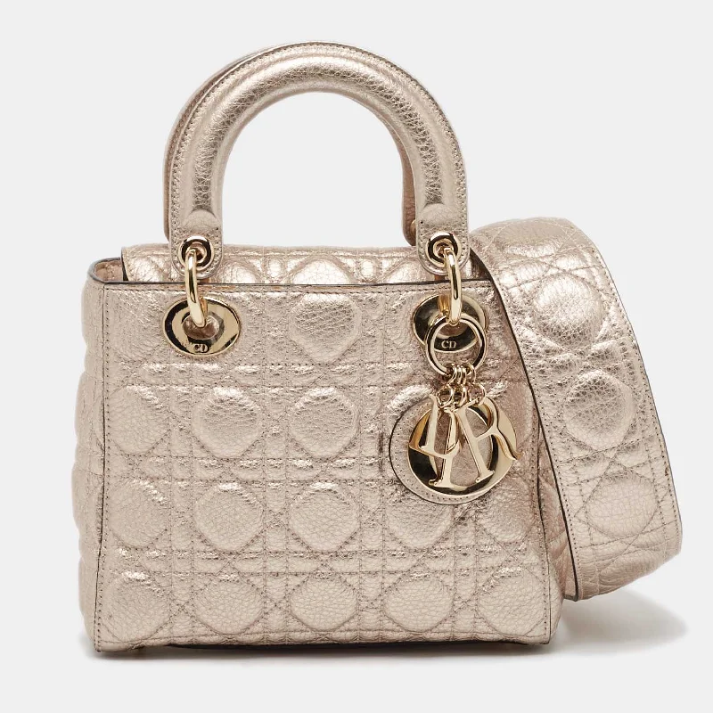 Christian Dior bags for exclusive occasions -Dior Rose Gold Cannage Leather Small Soft Lady Dior Tote