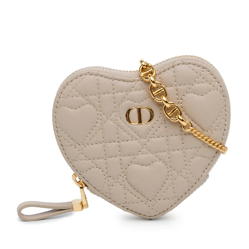 Christian Dior bags with luxury textures -Beige Dior DiorAmour Caro Heart Pouch with Chain Crossbody Bag