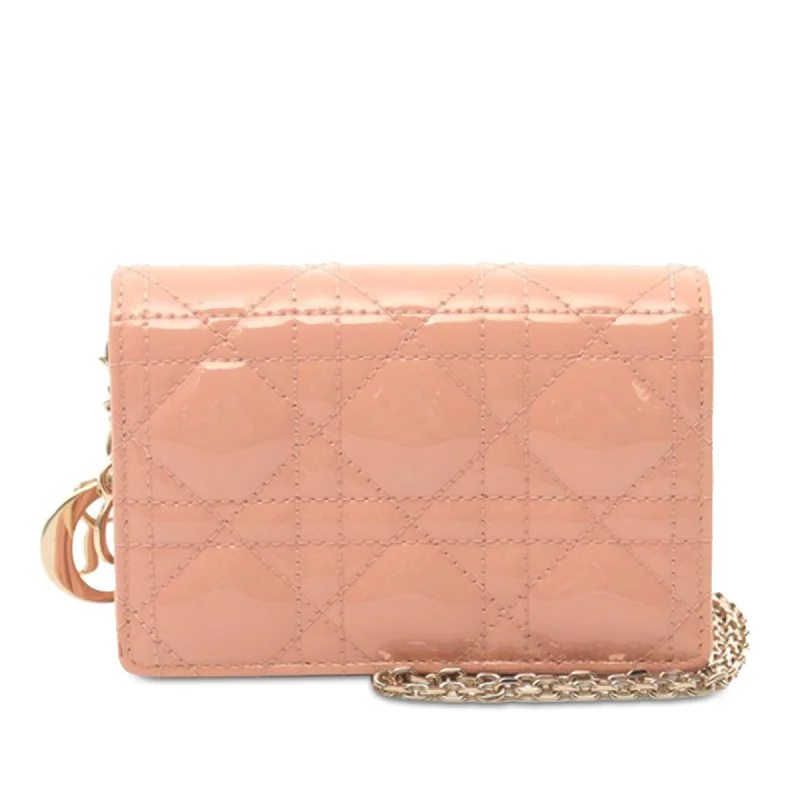 Christian Dior luxury bags for fashion-forward women -Pink Dior Nano Patent Cannage Lady Dior Chain Pouch Crossbody Bag