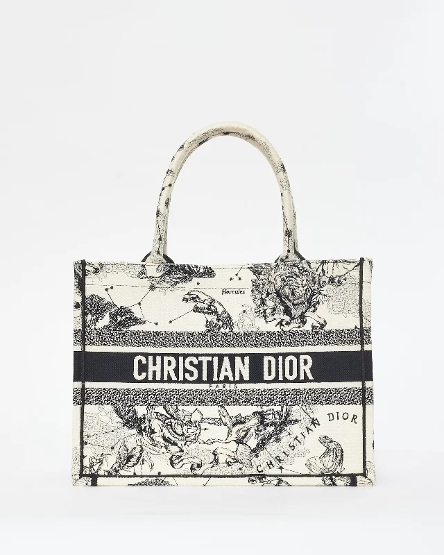 Christian Dior luxury bags with sophisticated charm -Dior White & Black Canvas 2022 Toile De Jouy Zodiac Medium Book Tote