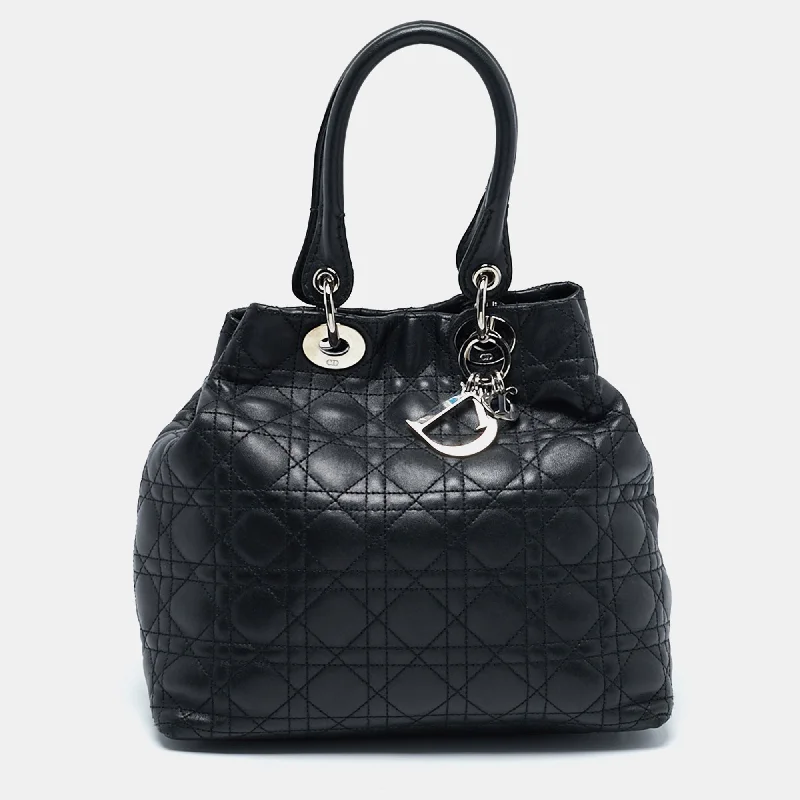 Christian Dior bags for glamorous evenings -Dior Black Cannage Quilted Leather Soft Lady Dior Tote