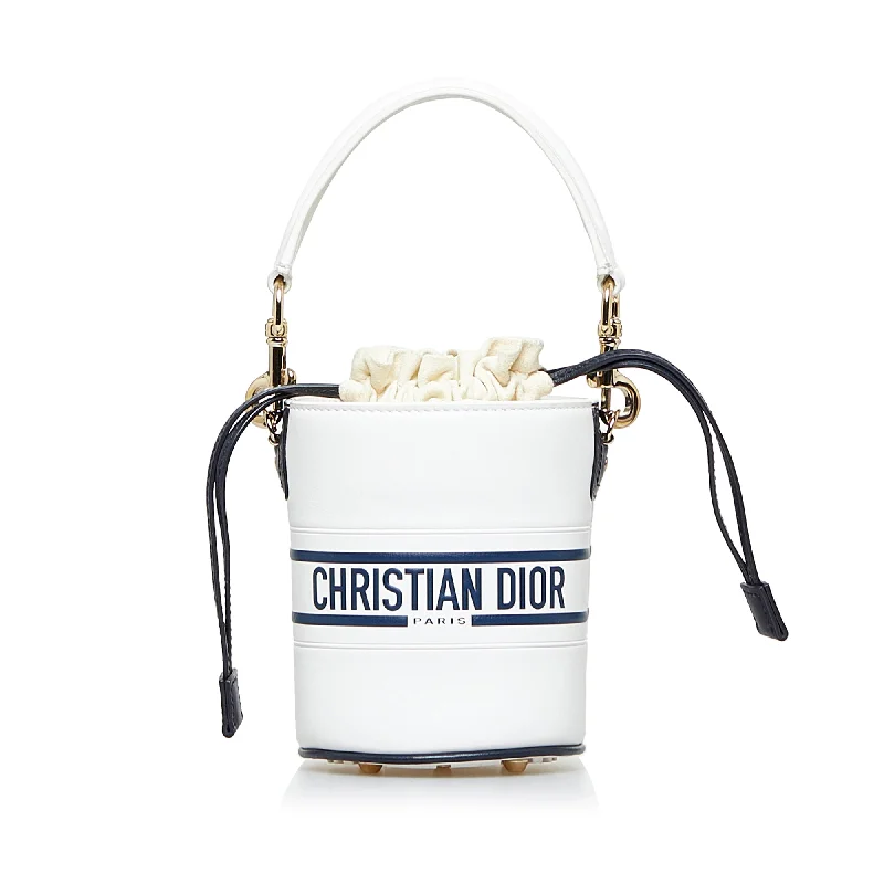 Christian Dior handbags with premium leather accents -White Dior Micro Vibe Drawstring Bucket Bag