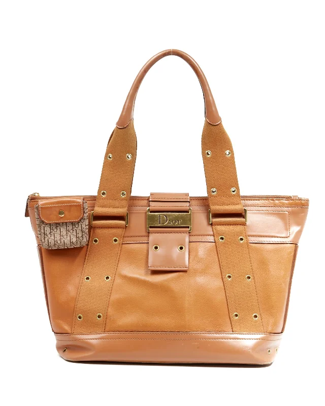 Christian Dior handbags with polished finishes -Dior Vintage Tan Leather Street Chic Top Handle Tote Bag