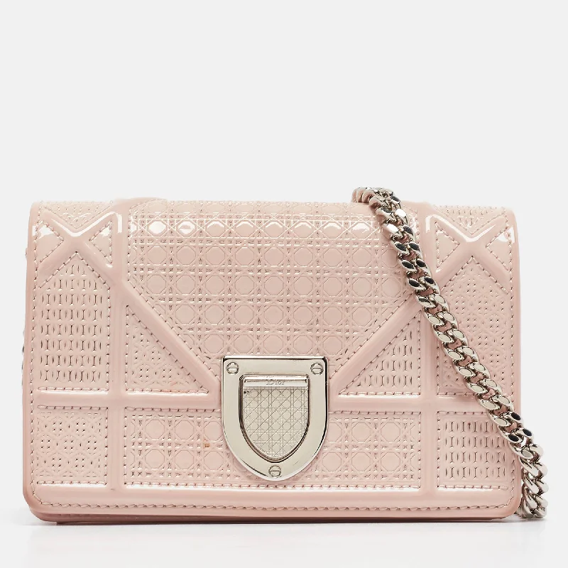 Christian Dior bags for the fashion elite -Dior Pink Micro Cannage Patent Leather Baby Diorama Chain Bag..