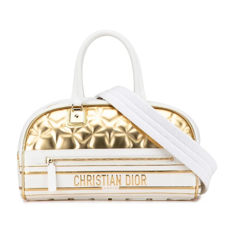 Christian Dior luxury handbags with contemporary style -Gold Dior Medium Padded Etoile Leather Vibe Zip Bowling Bag Satchel