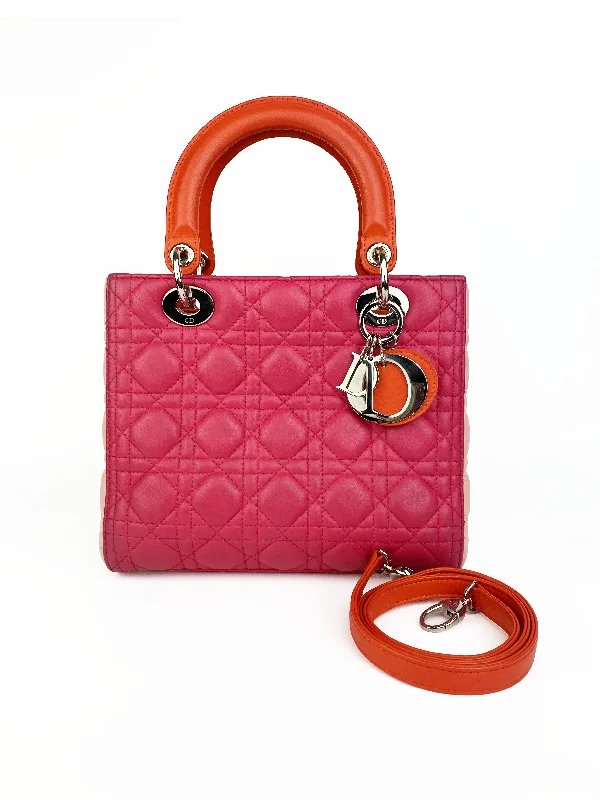 Christian Dior designer bags with timeless appeal -Christian Dior Orange & Pink Colourblock Lady Dior Bag