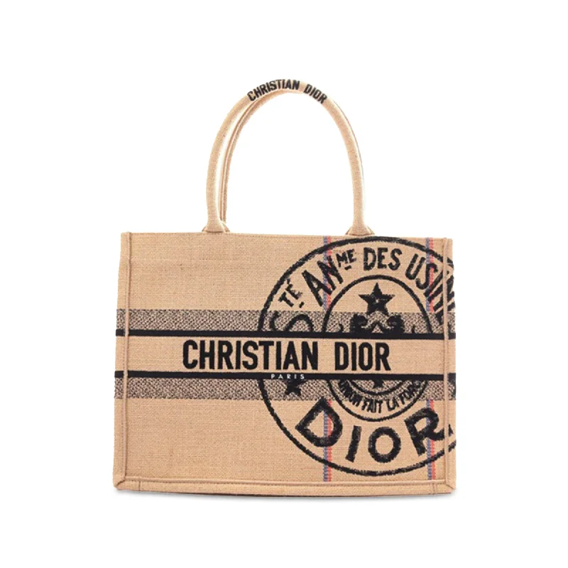 Christian Dior bags with iconic logo -Brown Dior Medium Canvas Jute Book Tote