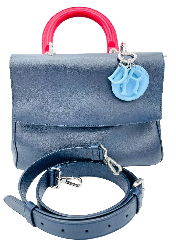 Christian Dior luxury bags with gold detailing -DIOR BLUE LEATHER BE DIOR MINI FLAP BAG