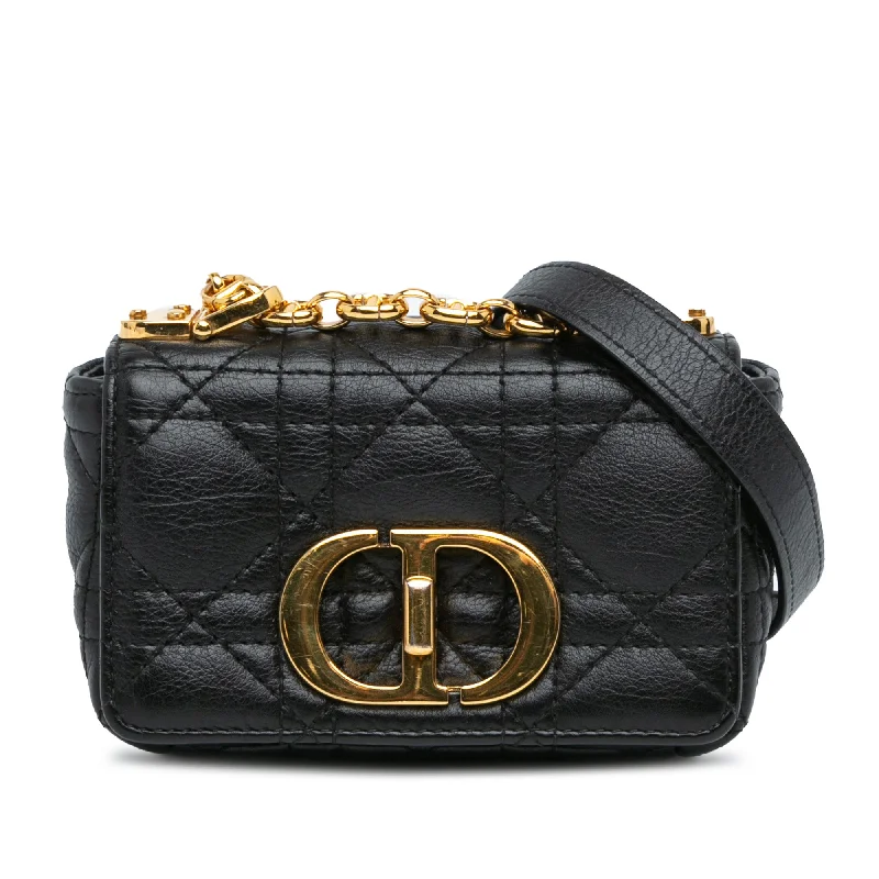 Christian Dior luxury bags with gold-tone details -Black Dior Micro Supple Calfskin Cannage Caro Bag