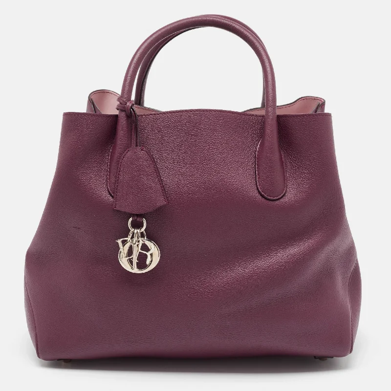 Christian Dior handbags with embossed designs -Dior Burgundy Leather Large Open Bar Tote