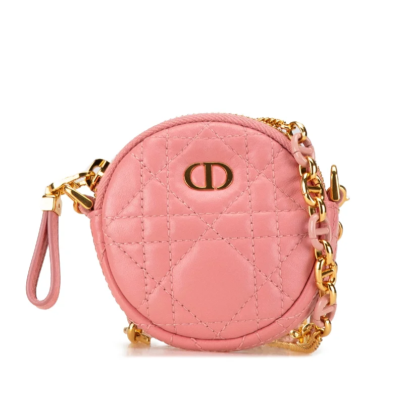 Christian Dior bags for luxury connoisseurs -Pink Dior Mini Lambskin Cannage Round Caro Pouch Crossbody Bag