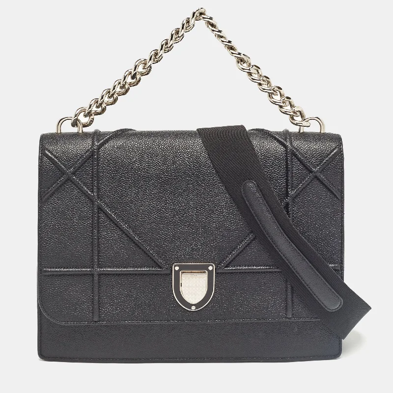 Christian Dior bags with distinctive features -Dior Black Leather Diorama Chain Link Top Handle Bag..