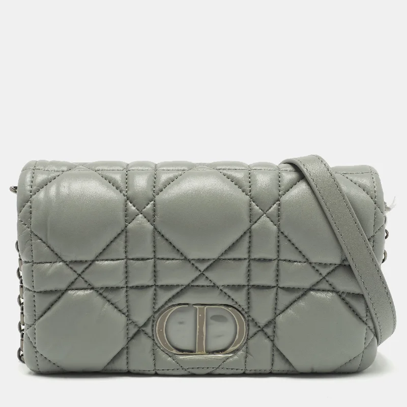 Christian Dior bags with premium stitching -Dior Stone Grey Macrocannage Leather Mini Caro Bag