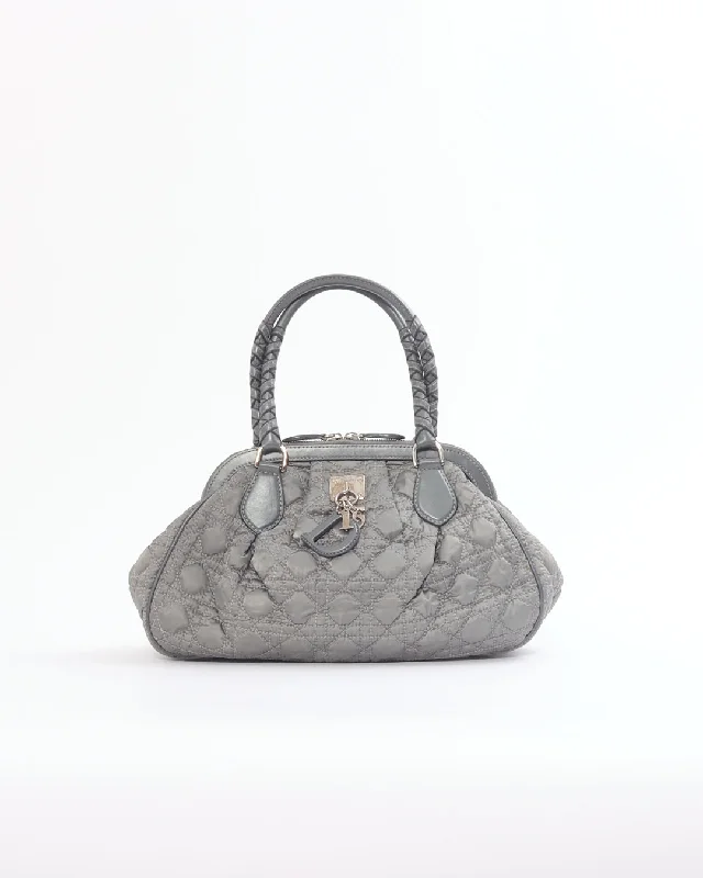 Christian Dior bags for exclusive occasions -Dior Vintage Grey Satin Mini Lady Boston Braided Handle Bag